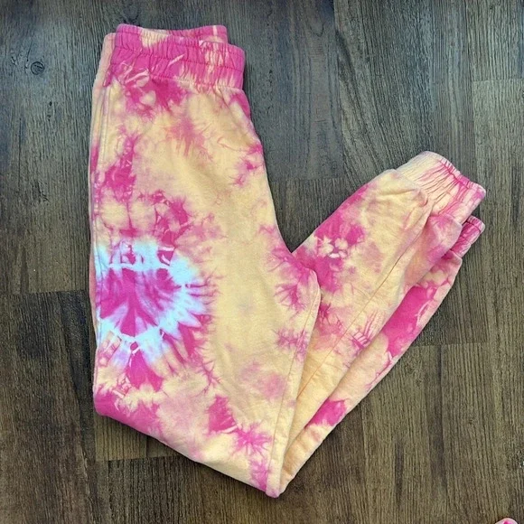 Frankie's Bikinis Aiden Sweatpant Pink and Orange Tie Dye Size Small - Picture 2 of 6